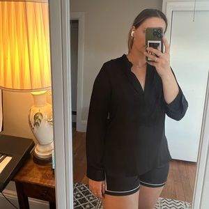 Black Satin Flowy LC Blouse